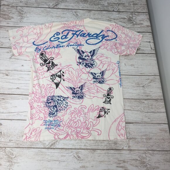 Y2K Ed Hardy Rhinestone AOP T Shirt Men Size Large - Picture 7 of 7